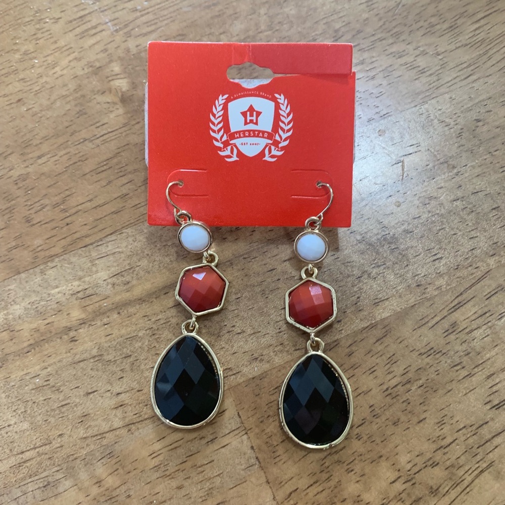 Black, white and red earrings